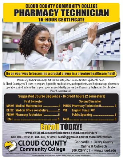 An image to a flyer that lists the requirements for the Pharmacy Technician Program